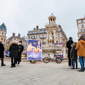 Velo Expo pour Voisin - velo publicitaire a lyon - distribution a velo - affichage mobile